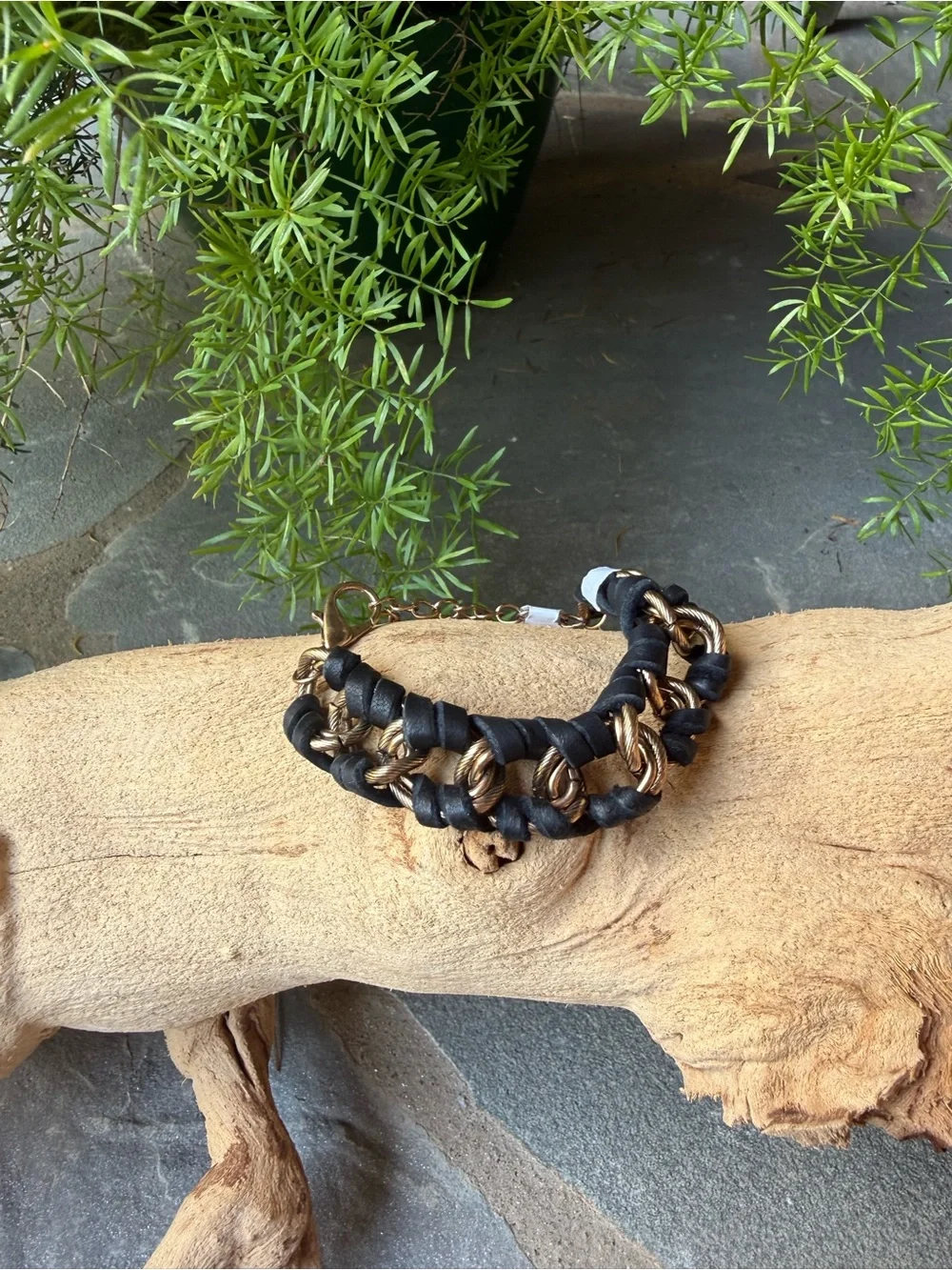New🌟Free People-Stylish Black and Gold Braided Leather Bracelet